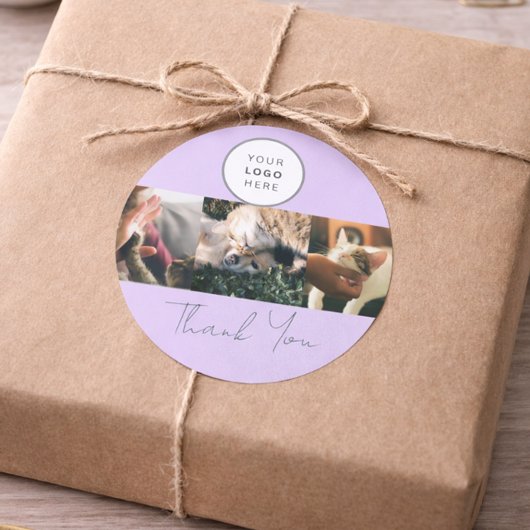 Lavender Script Logo Photo Pet Care Thank You  ラウンドシール