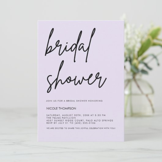 Lavender Script Modern Bridal Shower Invitation  招待状 (スタンド正面)