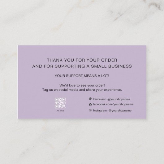 Lavender Script Thank You Card QR Small Business 名刺 (裏面)