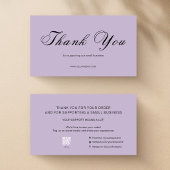 Lavender Script Thank You Card QR Small Business 名刺