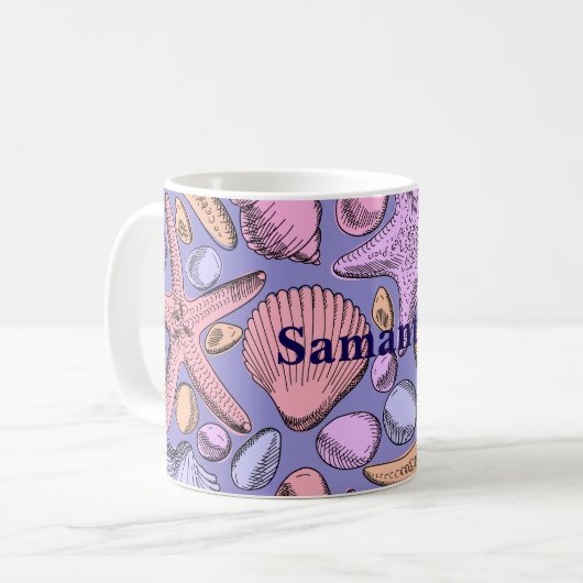 Lavender Seashell Personalized Coffee Mug コーヒーマグカップ (正面左)
