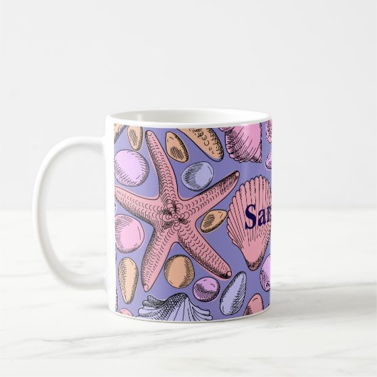 Lavender Seashell Personalized Coffee Mug コーヒーマグカップ (左)