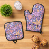 Lavender Seashell Personalized Kitchen Set 鍋つかみ&鍋敷きセット (トップダウン)
