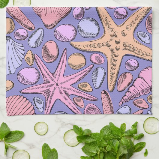 Lavender Seashell Personalized Kitchen Towel キッチンタオル (折り畳み)