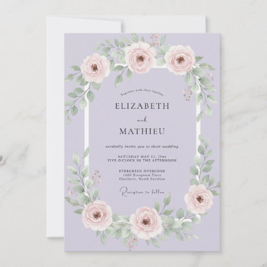 Lavender Serene Floral Wedding 招待状 (正面)