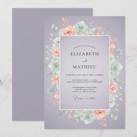 Lavender Serene Succulent Wedding 招待状 (正面/裏面)