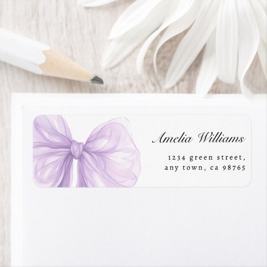 Lavender Sheer Bow Elegant Address ラベル (インサイチュ)