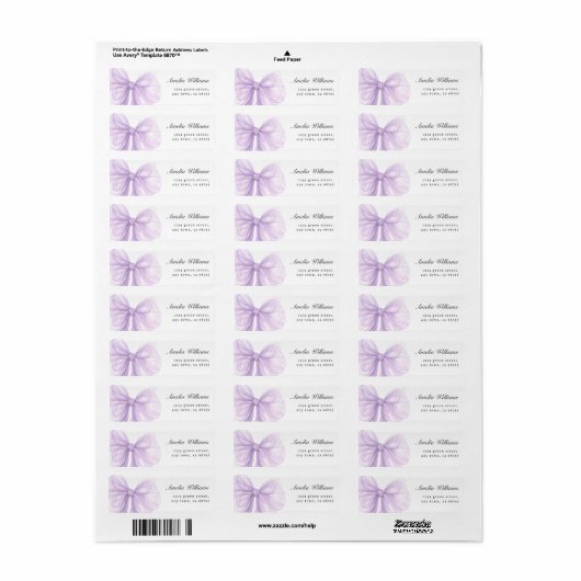Lavender Sheer Bow Elegant Address ラベル (フルシート)