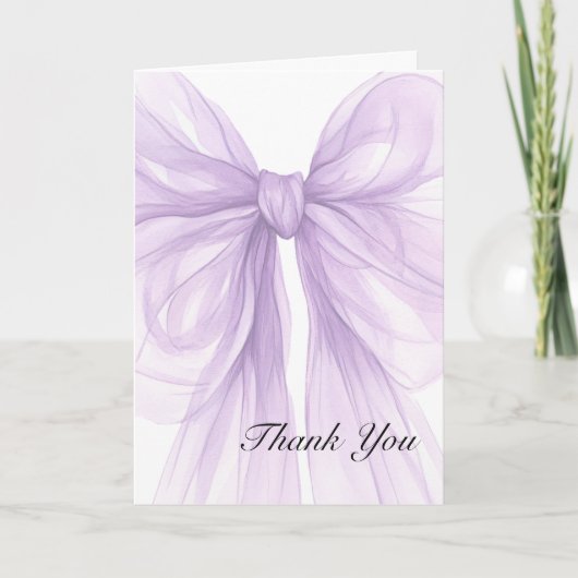 Lavender Sheer Bow Elegant Thank You サンキューカード (正面)