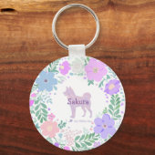 Lavender Shiba Inu Silhouette  Custom Name & Photo キーホルダー (正面)