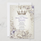 Lavender Silver Crown Floral Quinceañera 招待状 (正面)