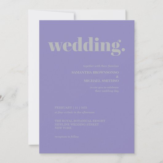 Lavender Silver Minimal Earth Tone Wedding 招待状 (正面)