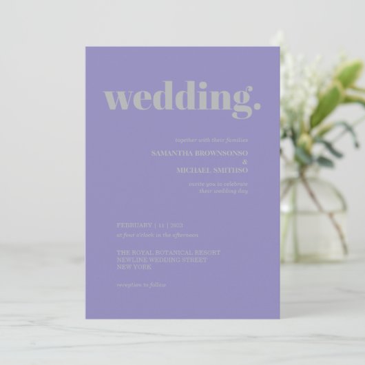 Lavender Silver Minimal Earth Tone Wedding 招待状 (スタンド正面)
