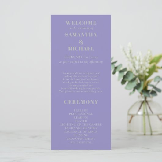 Lavender Silver minimal modern program wedding メニュー (スタンド正面)