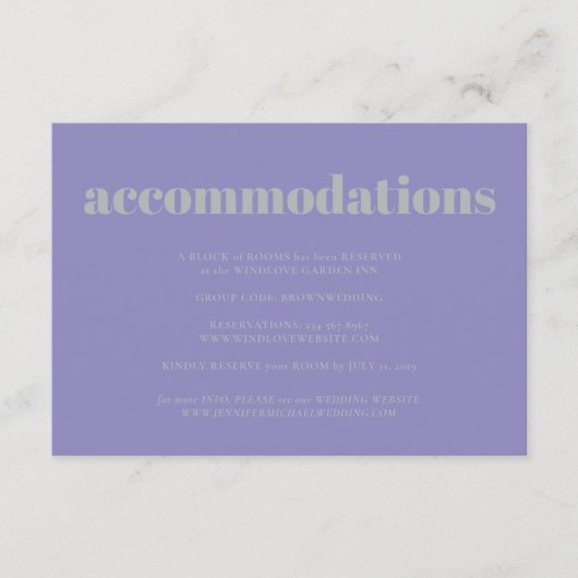 Lavender Silver Minimalist Wedding Accommodations エンクロージャーカード (正面)