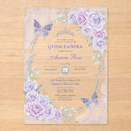 Lavender Silver Quinceanera Mis Quince 15 Anos アクリル招待状