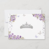 Lavender Silver Tiara Floral Butterfly Quinceañera 出欠カード (裏面)