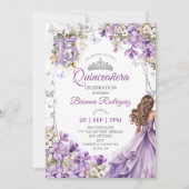 Lavender Silver Tiara Floral Quinceañera 招待状 (正面)
