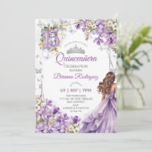 Lavender Silver Tiara Floral Quinceañera 招待状 (スタンド正面)
