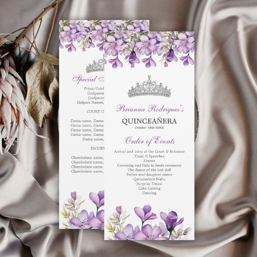 Lavender Silver Tiara Floral Quinceañera Program プログラム