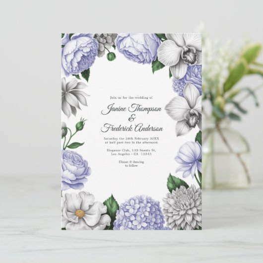 Lavender & Silver Watercolor Floral Wedding 招待状 (スタンド正面)