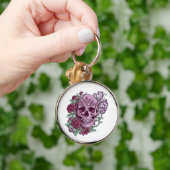 Lavender Skull With Roses Goth Design キーホルダー (手)
