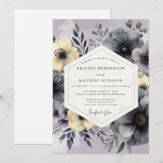 Lavender Slate Painterly Wedding 招待状 (正面/裏面)