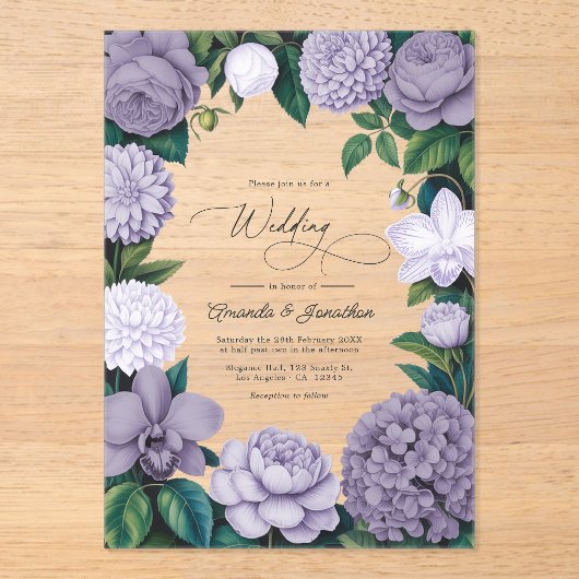 Lavender Smoke, Lilac Ash & Moonstone Wedding アクリル招待状 (正面)