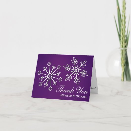 Lavender Snowflake Wedding Gratitude Cards サンキューカード (正面)