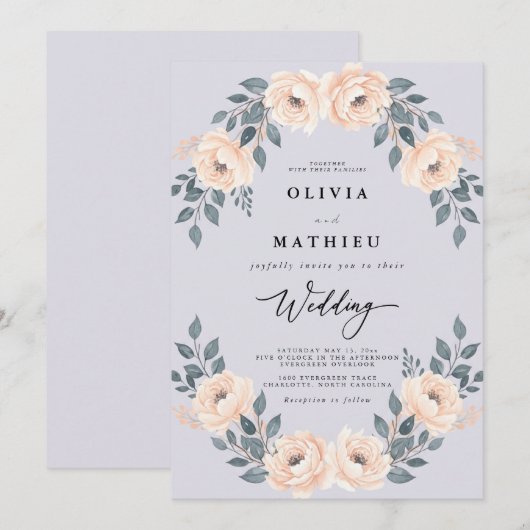 Lavender Soft Romantic Spring Wedding 招待状 (正面/裏面)