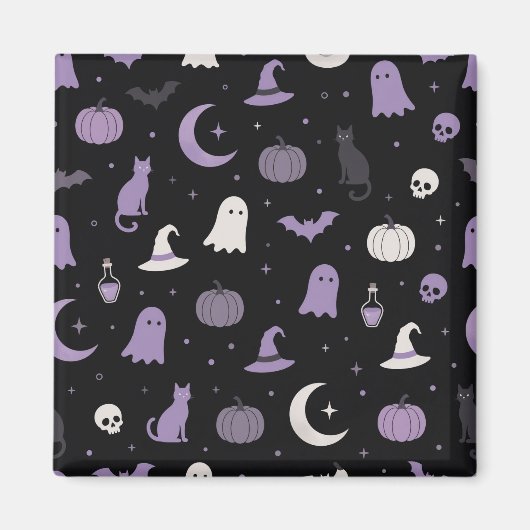 Lavender Spooky Cute Halloween Pattern Magnet マグネット (正面)