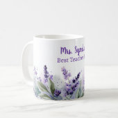 Lavender Spring Floral Best Teacher Appreciation コーヒーマグカップ (正面左)