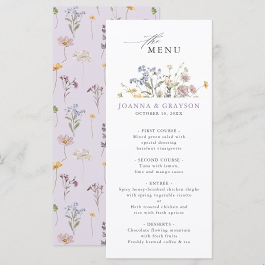 Lavender Spring Wildflower Meadow Garden Wedding  メニュー (正面/裏面)