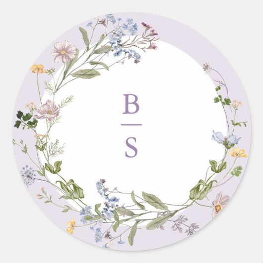 Lavender Spring Wildflower Meadow Garden Wedding ラウンドシール (正面)