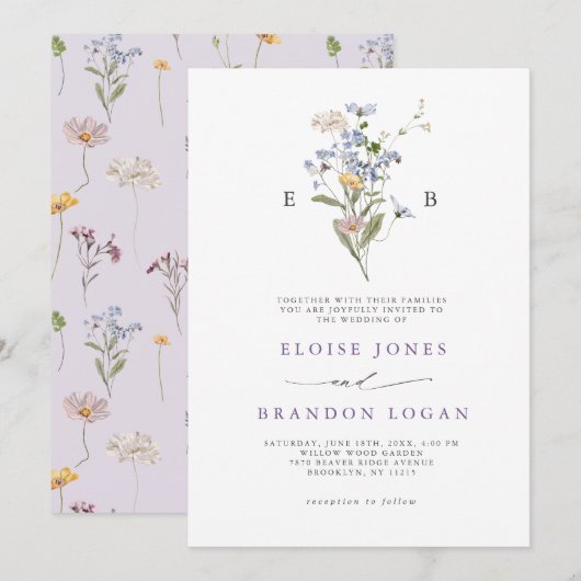 Lavender Spring Wildflower Meadow Garden Wedding   招待状 (正面/裏面)