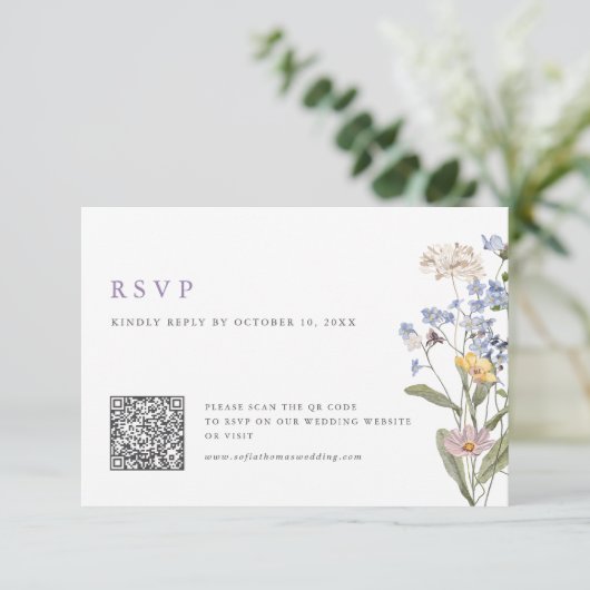 Lavender Spring Wildflower Meadow Wedding QR Code 出欠カード (スタンド正面)