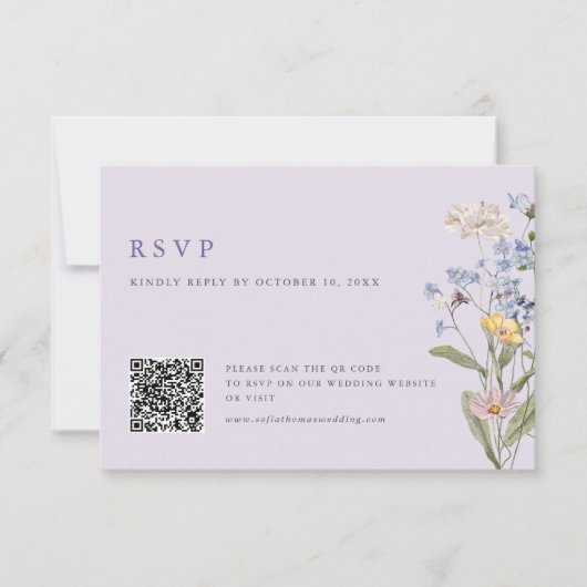 Lavender Spring Wildflower Meadow Wedding QR Code 出欠カード (正面)
