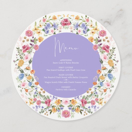 Lavender Spring Wildflower Round Charger Plate メニュー (正面)