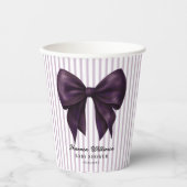 Lavender Stripe Purple Bow Baby Shower 紙コップ (正面)