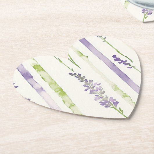 Lavender Stripes Floral Baby Shower ペーパーコースター (アングル)