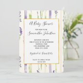 Lavender Stripes Floral Baby Shower 招待状 (スタンド正面)