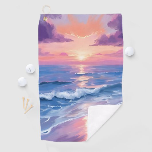Lavender Sunset Purple Beach Ocean Watercolor ゴルフタオル (インサイチュ)