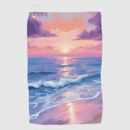 Lavender Sunset Purple Beach Ocean Watercolor ゴルフタオル