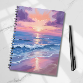 Lavender Sunset Purple Beach Ocean Watercolor ノートブック