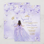 Lavender Sweet 16 Invitation with Butterflies 招待状 (正面/裏面)