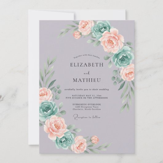 Lavender Teal Ethereal Spring Wedding 招待状 (正面)
