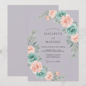 Lavender Teal Ethereal Spring Wedding 招待状 (正面/裏面)