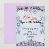 Lavender teapot flowers birthday  招待状 (正面/裏面)