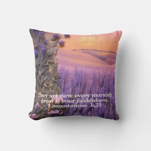 Lavender Throw Pillow Lamentations 3:23 クッション (正面)