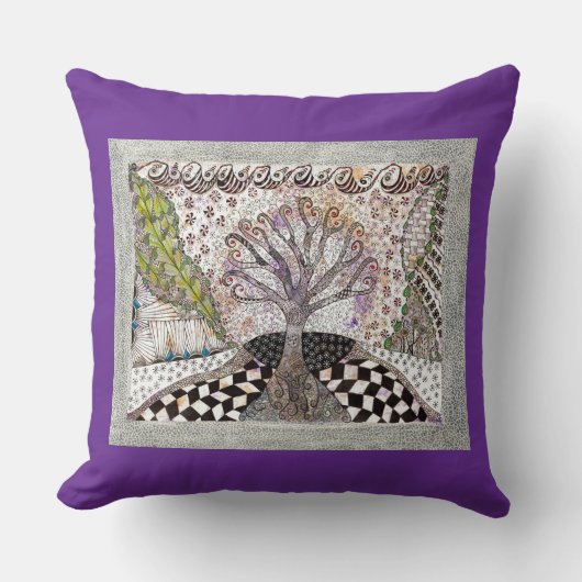 Lavender Tree Throw Pillow クッション (正面)